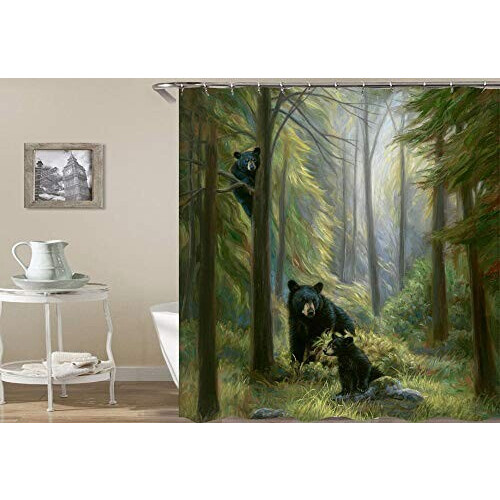 Rideau de douche Ours forêt & 180x180 cm