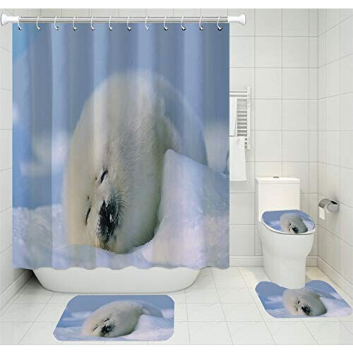 Rideau de douche Phoque blanc/bleu 180x180 cm
