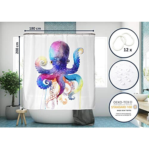 Rideau de douche Pieuvre poulpe squid 180x200 cm variant 4 