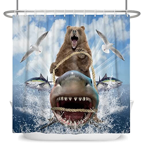 Rideau de douche Requin bleu 90x183 cm