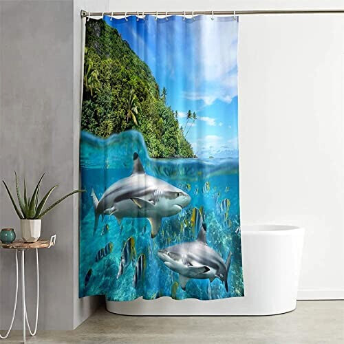 Rideau de douche Requin tropical 240x200 cm variant 1 