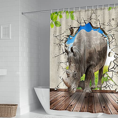 Rideau de douche Rhinocéros gris marron 165x180 cm