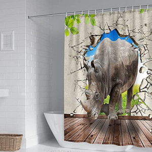 Rideau de douche Rhinocéros gris brun 90x180 cm