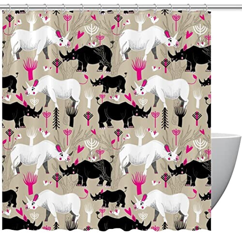 Rideau de douche Rhinocéros multi-couleur