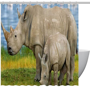 Rideau de douche Rhinocéros rhino blanc la famille des 152.4x182.88 cm