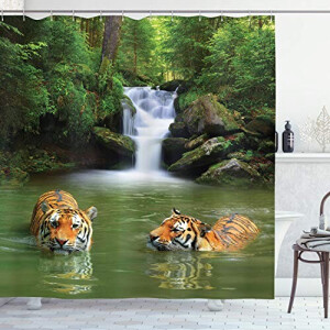 Rideau de douche Tigre reseda vert orange 175x240 cm