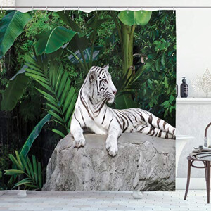 Rideau de douche Tigre beige vert pâle gris 175x200 cm