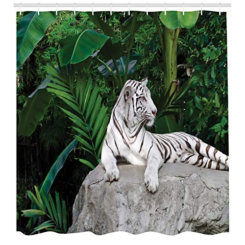 Rideau de douche Tigre beige vert pâle gris 175x200 cm variant 0 