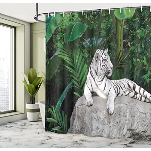 Rideau de douche Tigre beige vert pâle gris 175x200 cm variant 1 