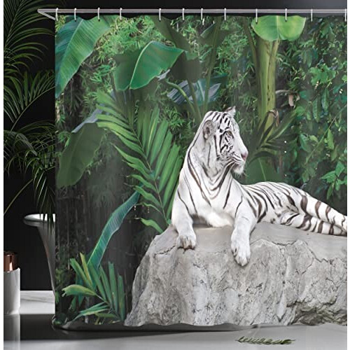 Rideau de douche Tigre beige vert pâle gris 175x200 cm variant 2 