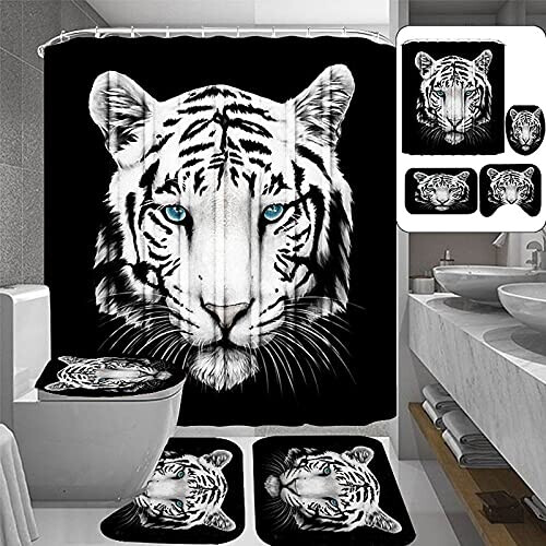 Rideau de douche Tigre blanc 180x180 cm variant 3 