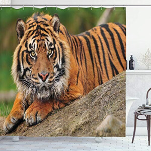 Rideau de douche Tigre fougère verte 175x200 cm