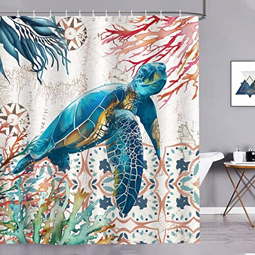 Rideau de douche Tortue de mer 180x180 cm