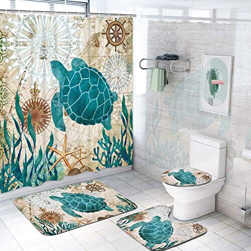 Rideau de douche Tortue bleu