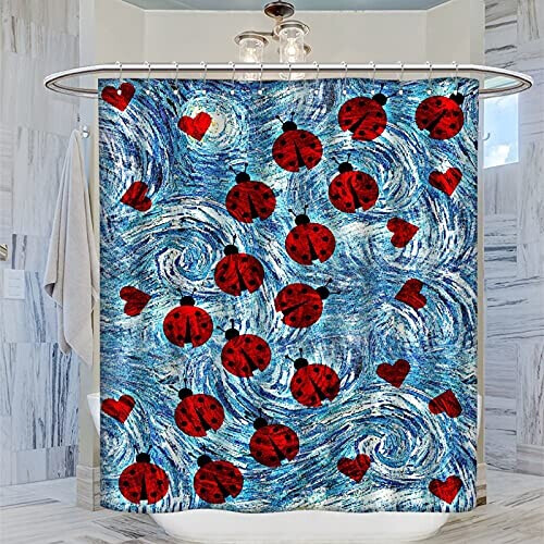 Rideau de douche Coccinelle volante avec cœurs 183x200 cm