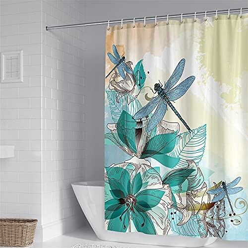 Rideau de douche Libellule fleur bleue 90x180 cm variant 1 