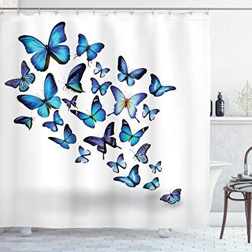 Rideau de douche Papillon bleu ciel bleu noir 175x200 cm