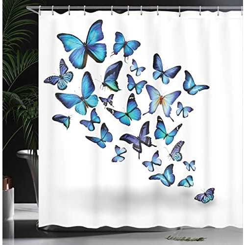 Rideau de douche Papillon bleu ciel bleu noir 175x200 cm variant 2 