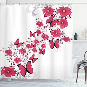 Rideau de douche Papillon rose pâle blanc 175x200 cm
