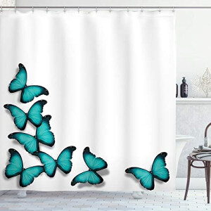 Rideau de douche Papillon noir turquoise 175x220 cm