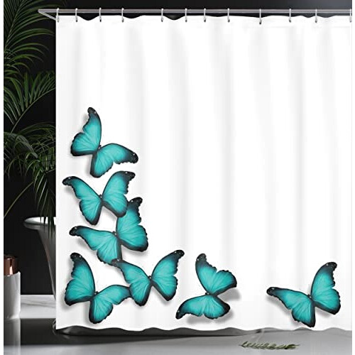 Rideau de douche Papillon noir turquoise 175x220 cm variant 2 