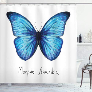Rideau de douche Papillon pale bleu indigo 175x180 cm