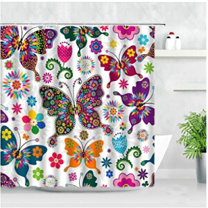Rideau de douche Papillon avec crochet 180x180 cm