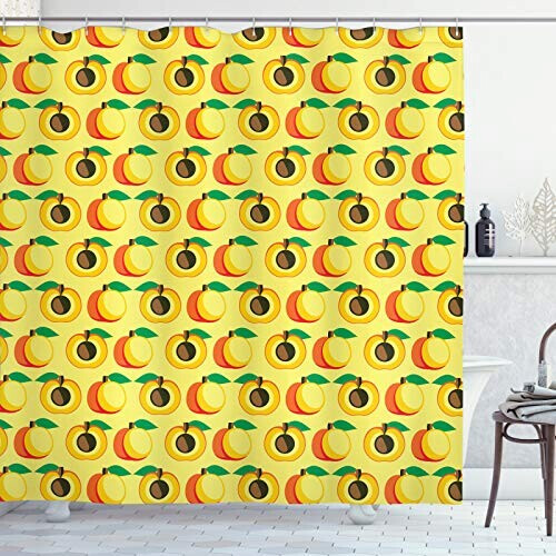 Rideau de douche Abricot pastel jaune orange et vert 175x200 cm