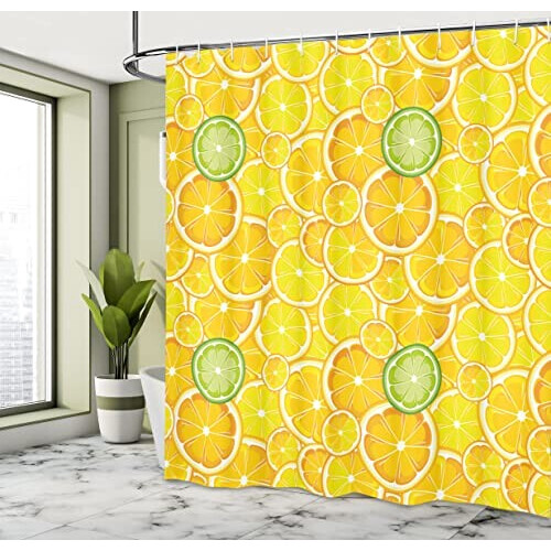 Rideau de douche Citron jaune blanc et vert 175x180 cm variant 1 