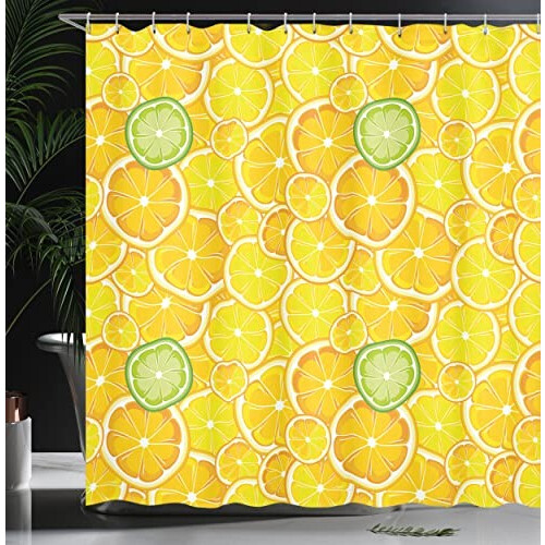 Rideau de douche Citron jaune blanc et vert 175x180 cm variant 2 