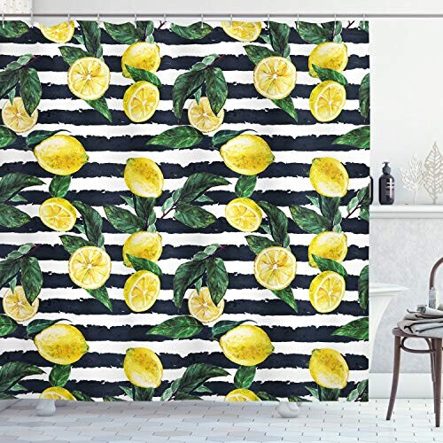 Rideau de douche Citron fern vert blanc jaune 175x200 cm