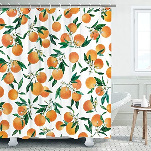 Rideau de douche Orange Fruit vertes 183x183 cm