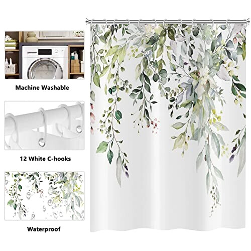 Rideau de douche Gui - Fleur - vert 180x200 cm variant 3 