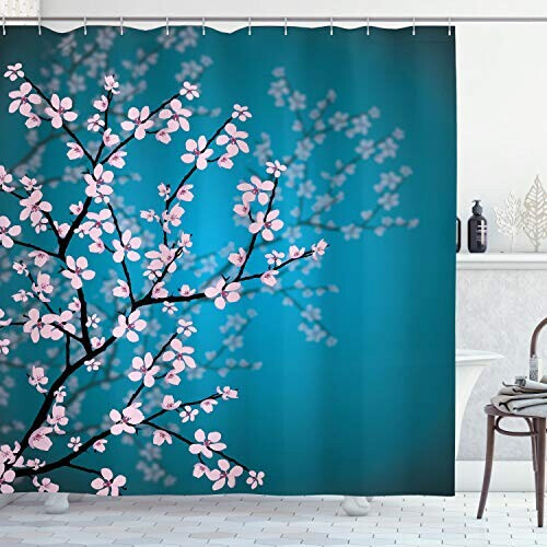 Rideau de douche Rose - Fleur - essence bleu pâle 175x200 cm