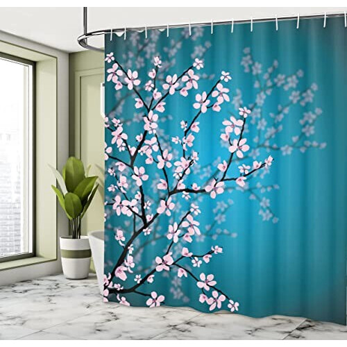 Rideau de douche Rose - Fleur - essence bleu pâle 175x200 cm variant 1 