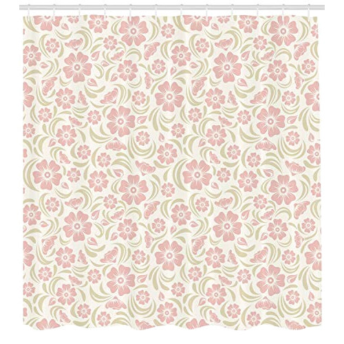 Rideau de douche Rose - Fleur -  vert pâle et blanc 175x200 cm variant 0 