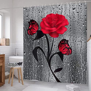 Rideau de douche Fleur rouge 180x180 cm