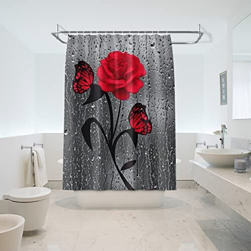 Rideau de douche Fleur rouge 180x180 cm variant 0 