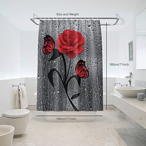 Rideau de douche Fleur rouge 180x180 cm variant 1 