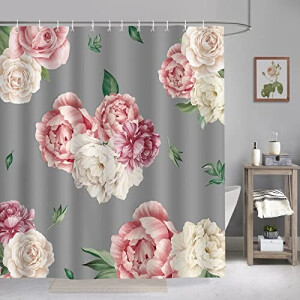 Rideau de douche Pivoine, Rose - Fleur - s de 180x180 cm