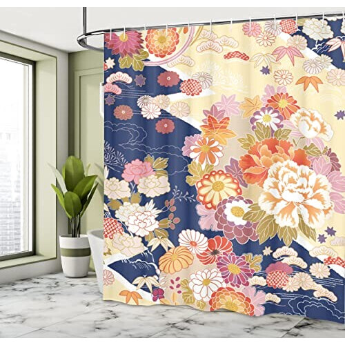 Rideau de douche Fleur vermilion bleu 175x200 cm variant 1 