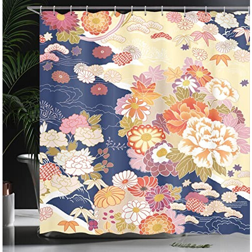 Rideau de douche Fleur vermilion bleu 175x200 cm variant 2 