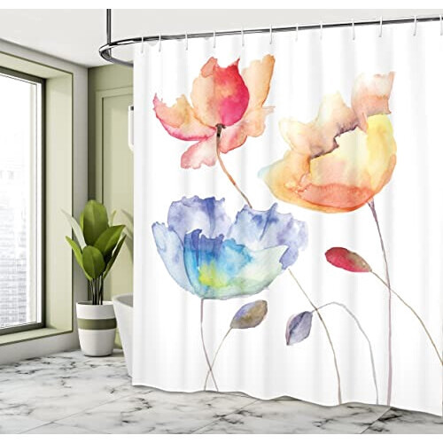 Rideau de douche Fleur orange bleu rouge 175x200 cm variant 1 