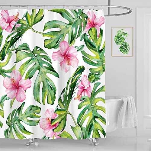 Rideau de douche Rose - Fleur - vert 120x200 cm