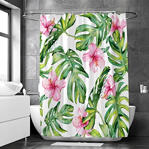 Rideau de douche Rose - Fleur - vert 120x200 cm variant 1 