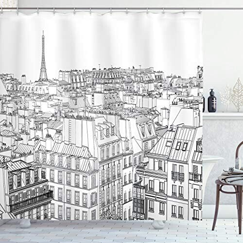 Rideau de douche Paris noir et blanc 175x200 cm