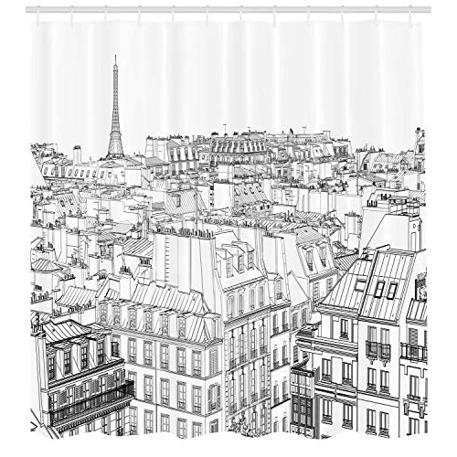 Rideau de douche Paris noir et blanc 175x200 cm variant 0 
