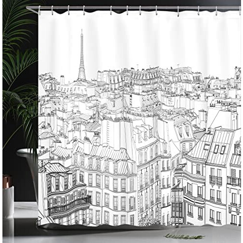 Rideau de douche Paris noir et blanc 175x200 cm variant 2 