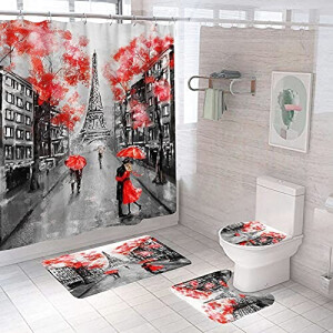 Rideau de douche Paris rouge 165x180 cm