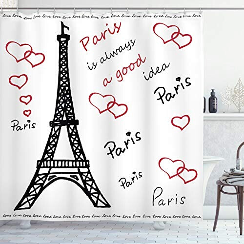 Rideau de douche Paris noir blanc rouge 175x200 cm